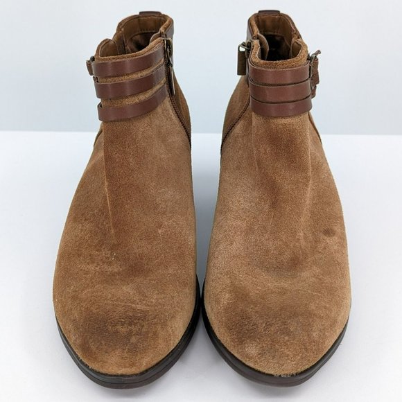Clarks Gelata Ankle Booties 8 Sienna Brown Suede Leather Triple Buckle Side Zip - Picture 4 of 13